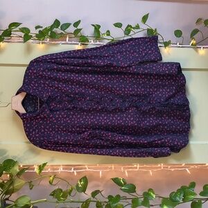 Women's Faded Glory Navy Pink Floral Ruffle Button Up XL